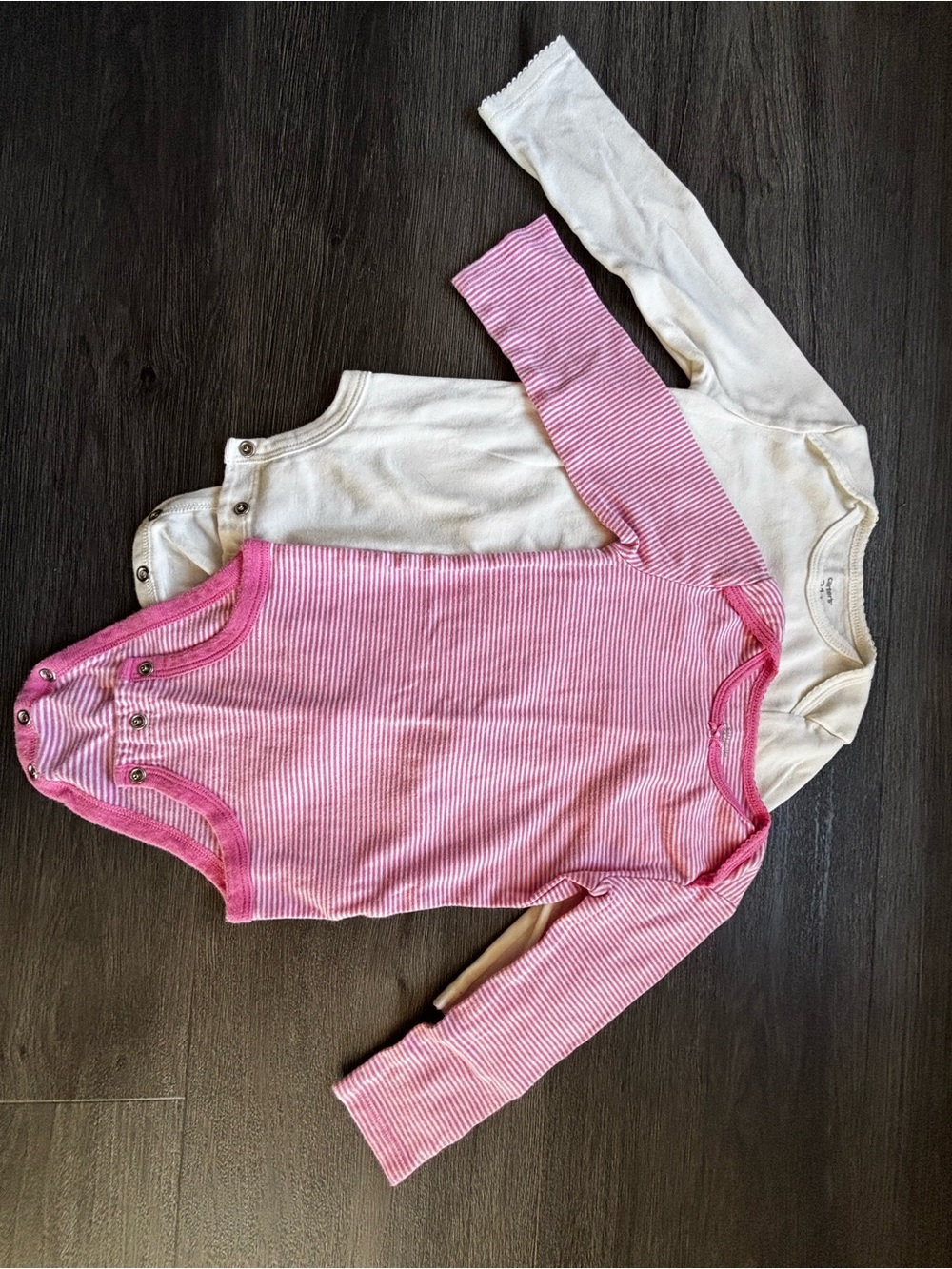 Carter's Pink Striped and Cream Long-Sleeve Baby Bodysuits - Pack of 2